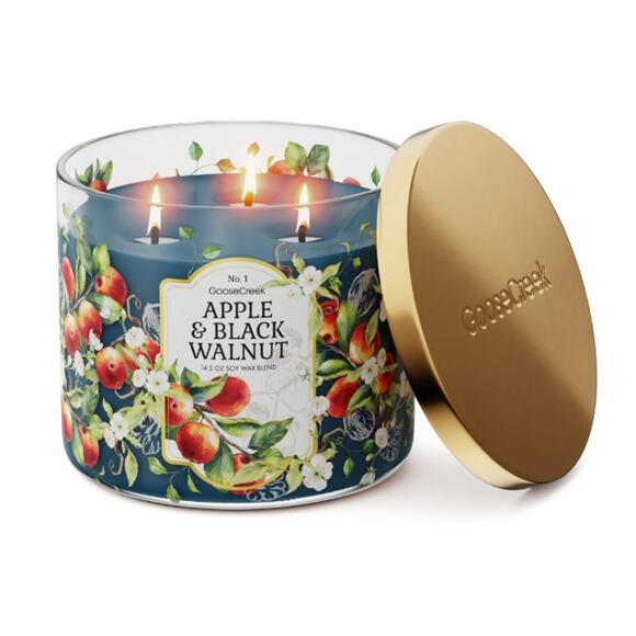 Goose Creek Spiced Apple & Black Walnut Scented 3-Wick Candle 14.5 oz Fall - Picture 2 of 4